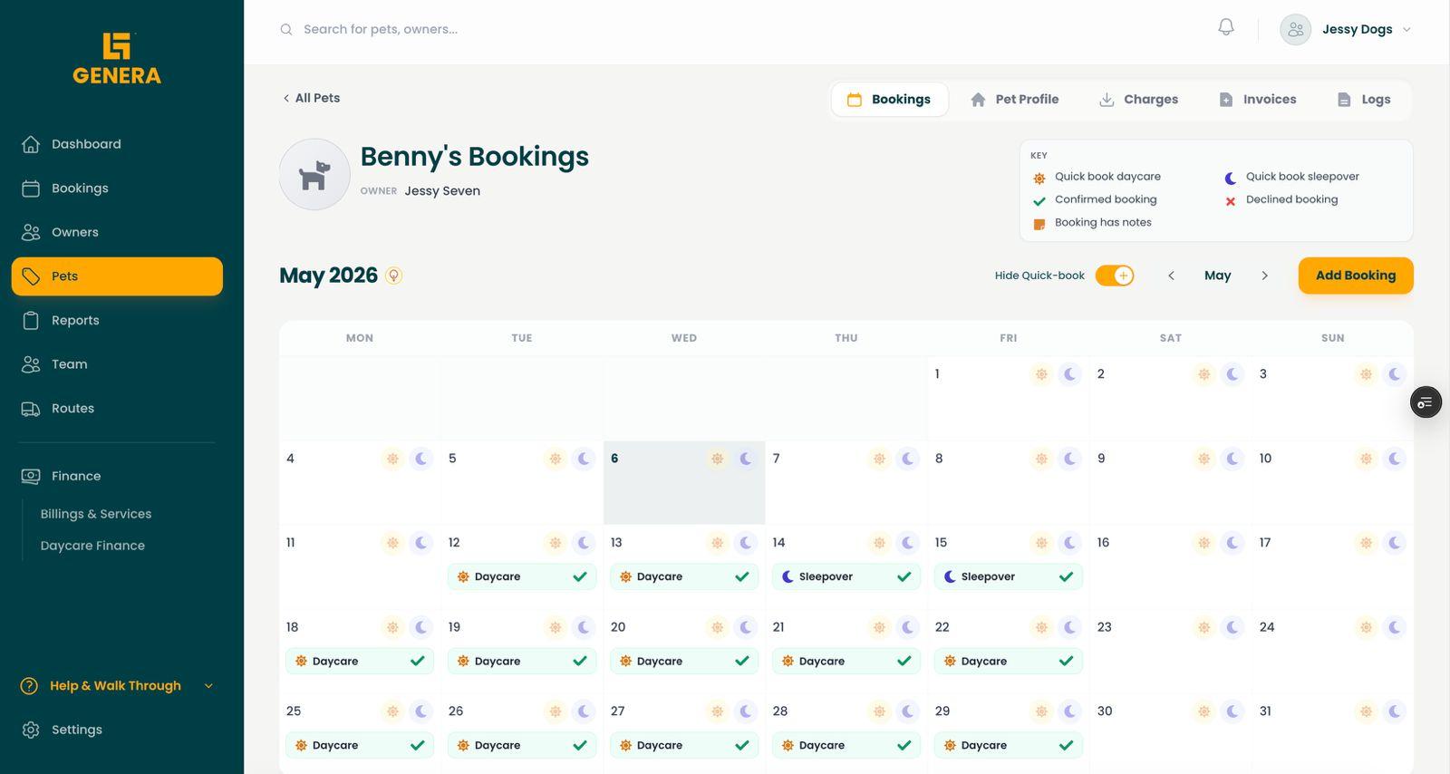 Bookings page