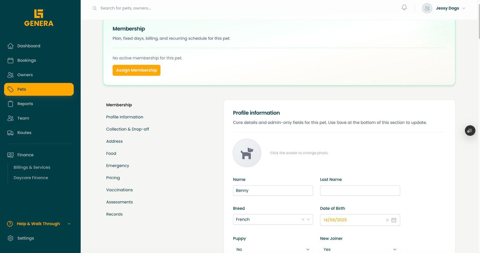 Client Management screen