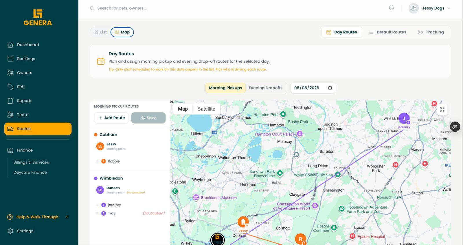Routing screen