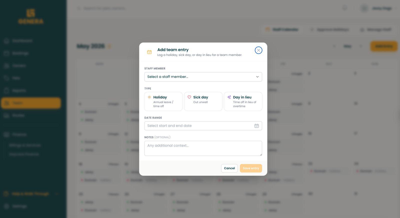 Staff Management screen