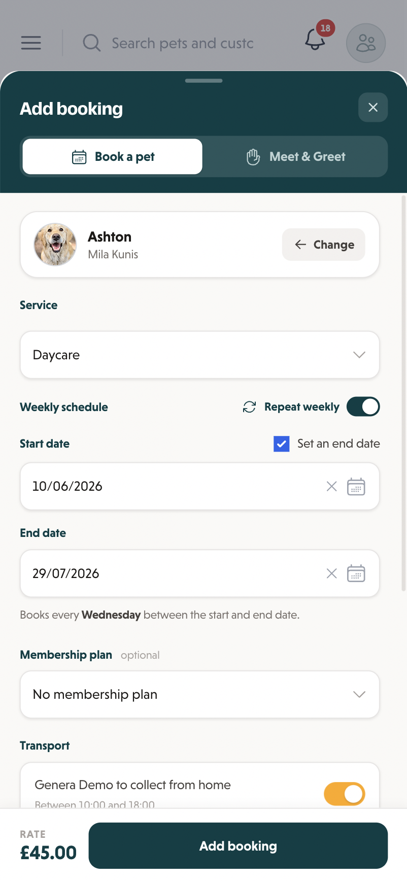 Quick recurring admin booking